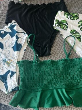 Green Smocked Bandeau Top with three bottoms package.